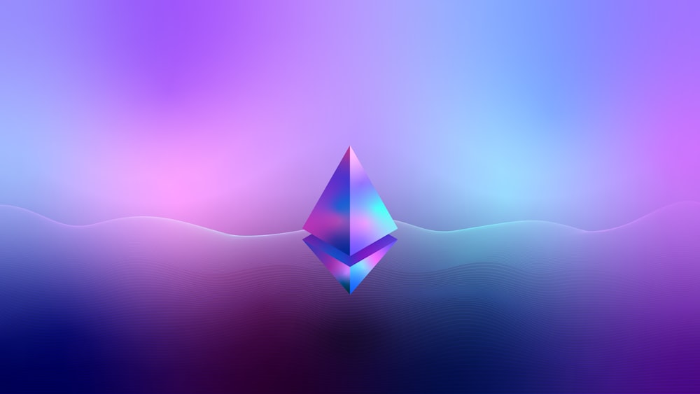 uno sfondo astratto viola e blu con un diamante