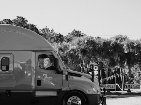 a black and white photo of a truck