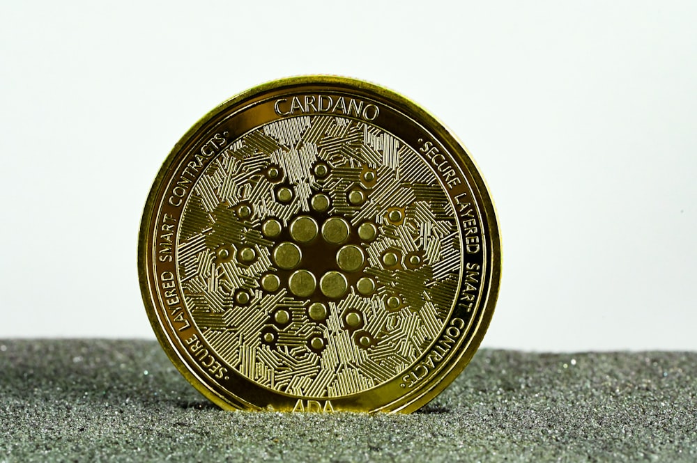 a close up of a coin on a table