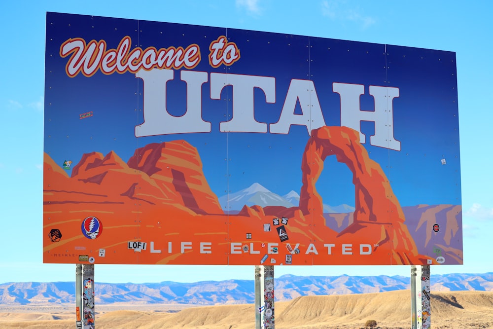 a large sign for the utah life elevated