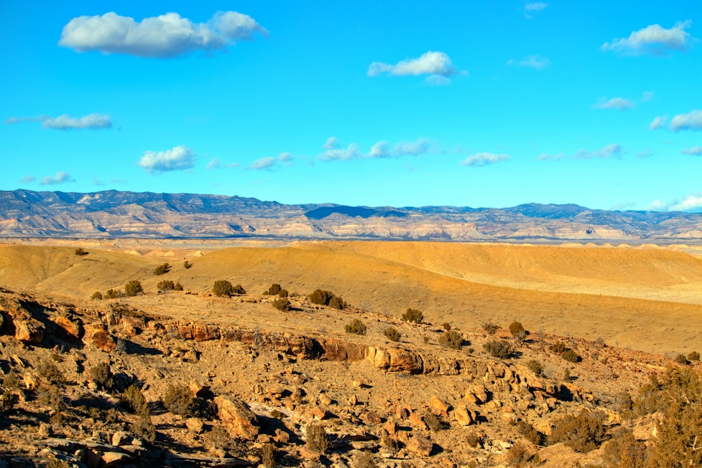 a view of a desert with mountains in the distance