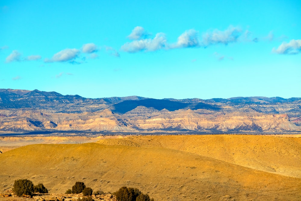 a scenic view of a desert with mountains in the background