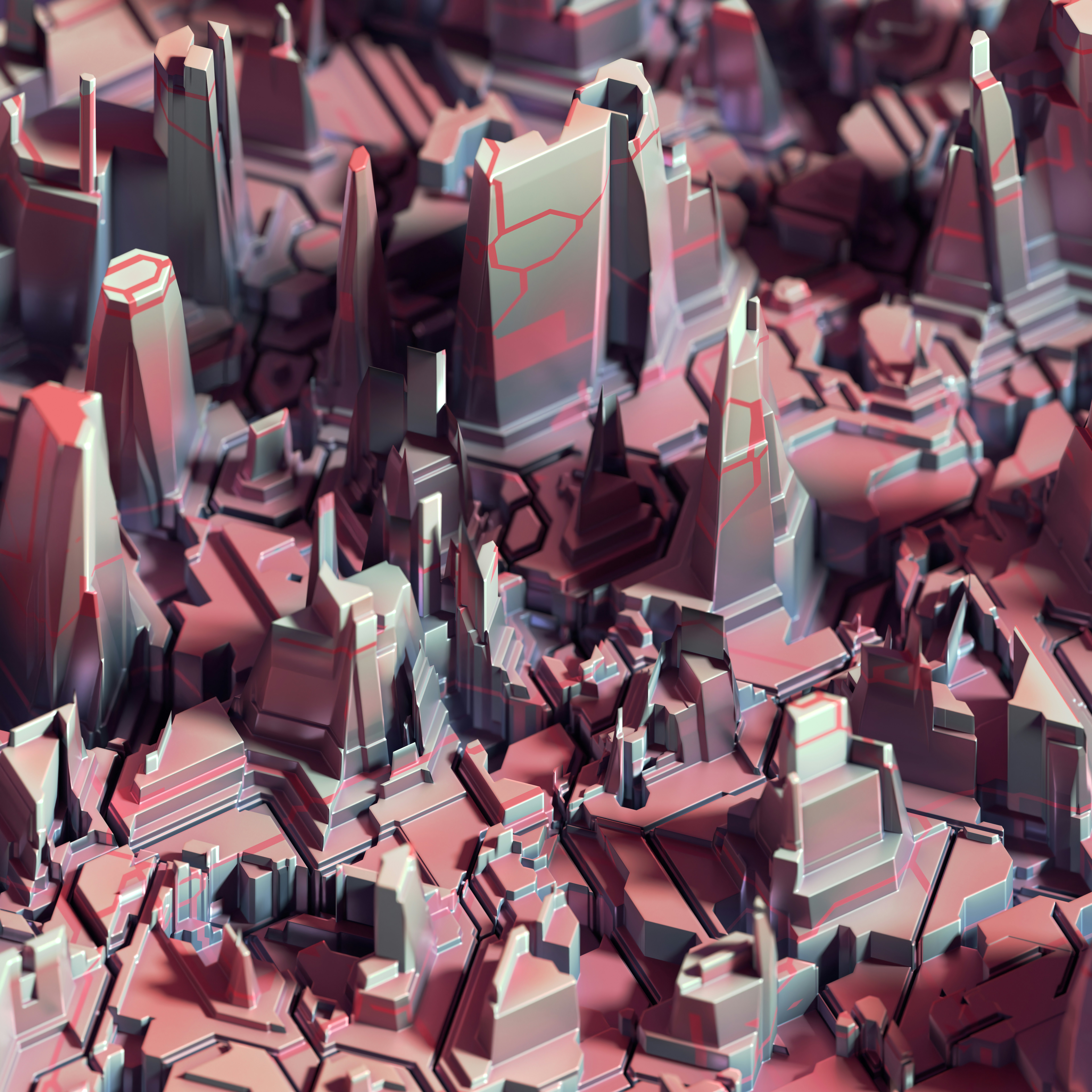 uma imagem gerada por computador de um monte de edifícios