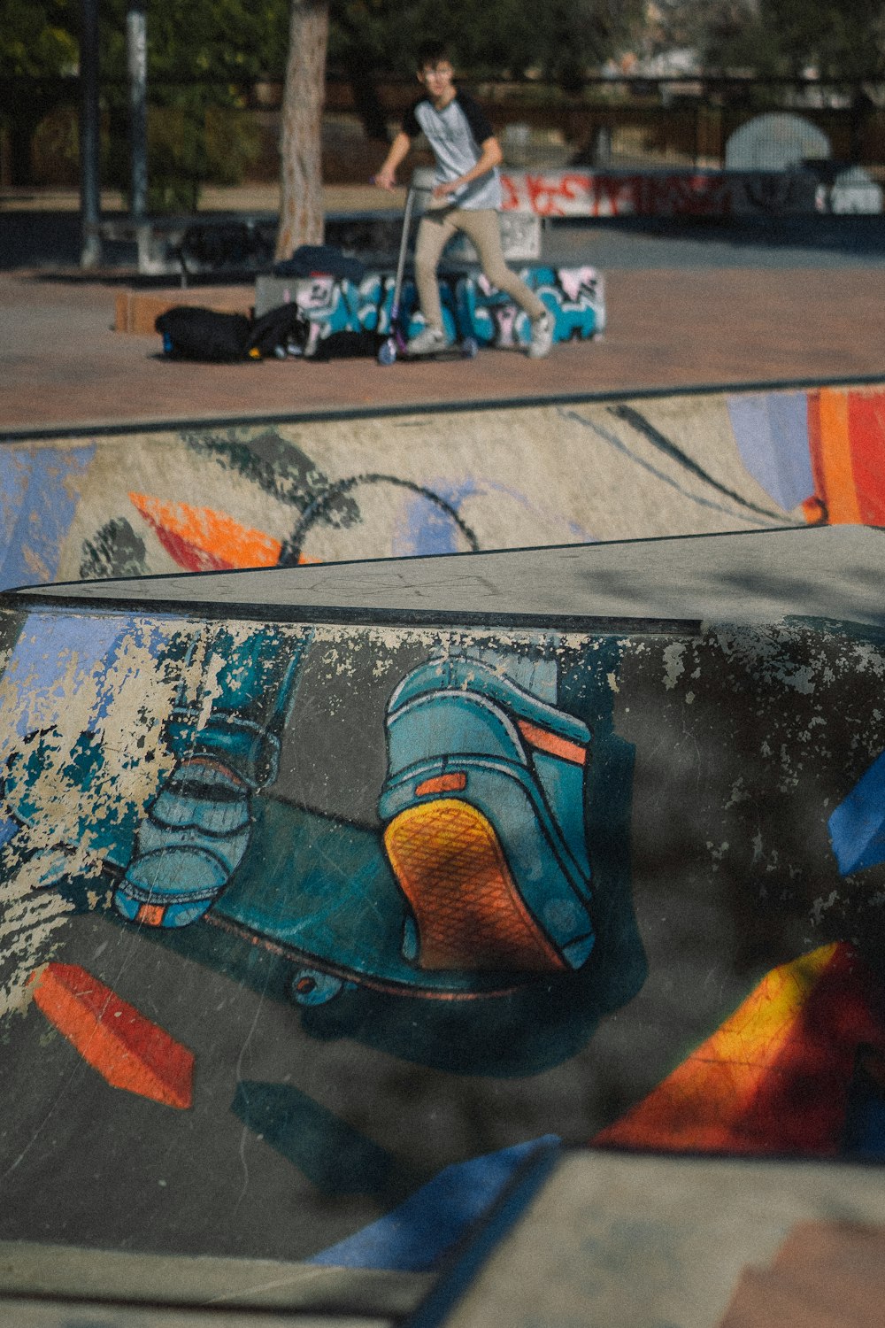 a man riding a skateboard down the side of a ramp