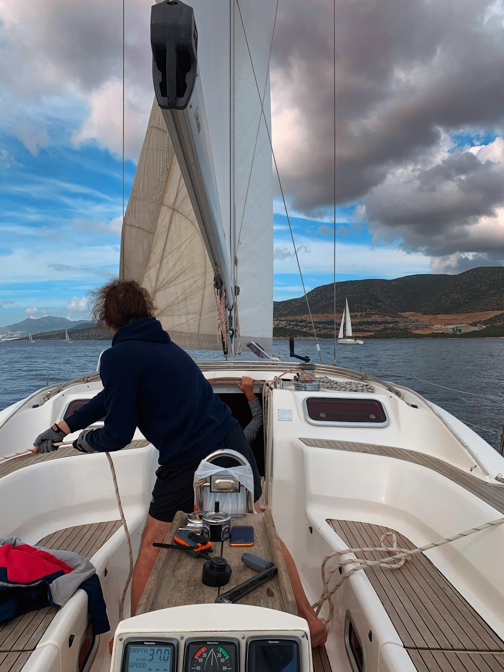 a person on a boat in the water