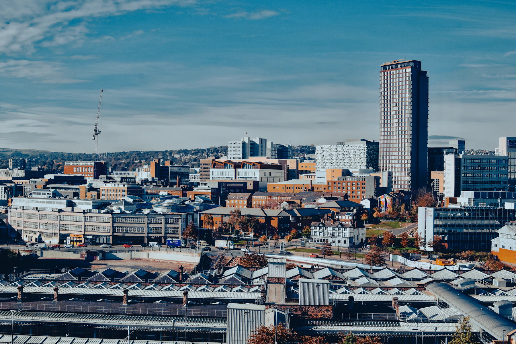 Sheffield skyline viewed from Park Hill in South Yorkshire, England