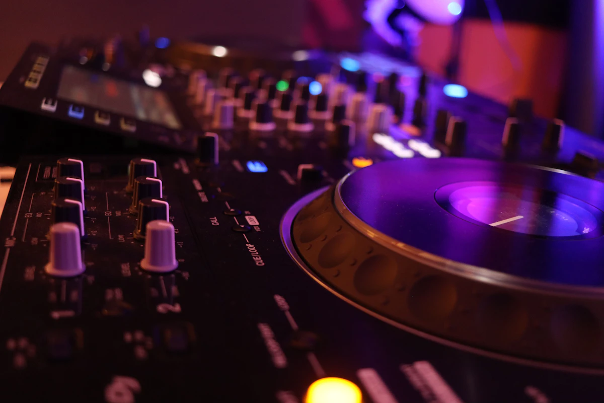DJ turntable and mixer in a music studio
