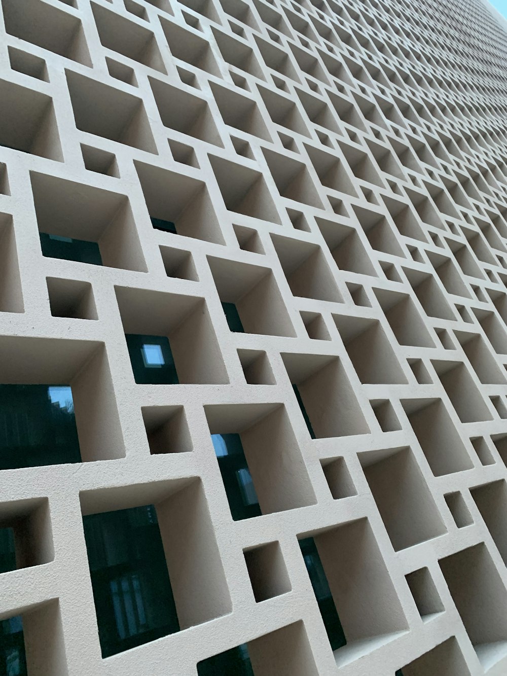 a close up of a building made of cement blocks