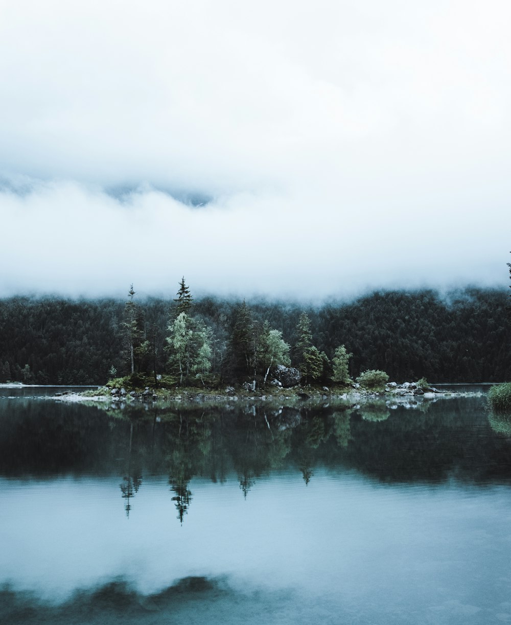 a small island in the middle of a lake