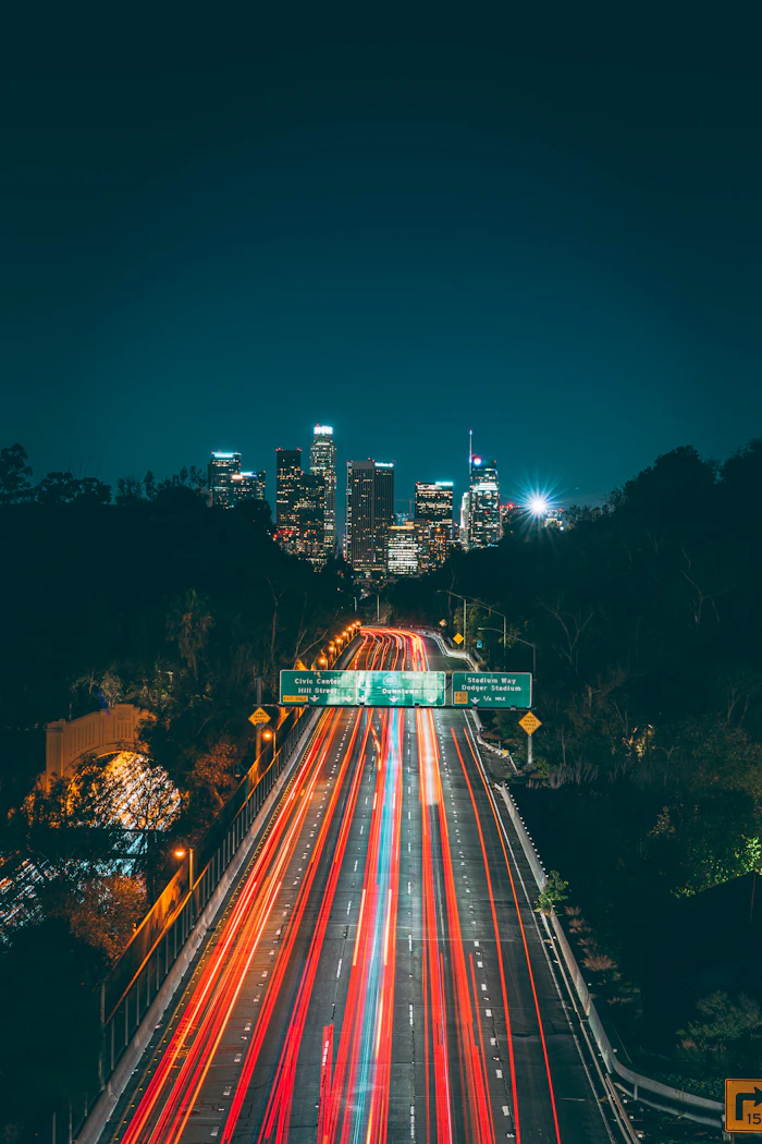 A long exposure photo of a city at night