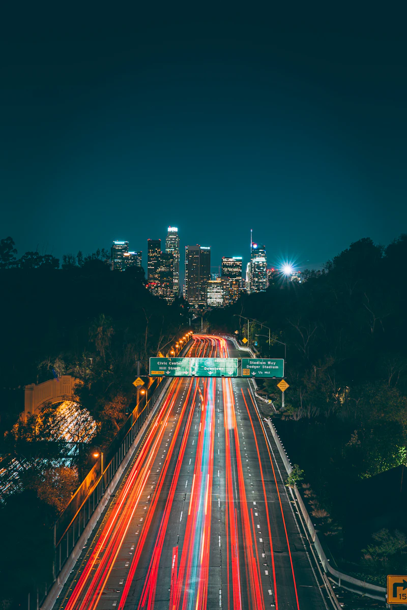 A long exposure photo of a city at night