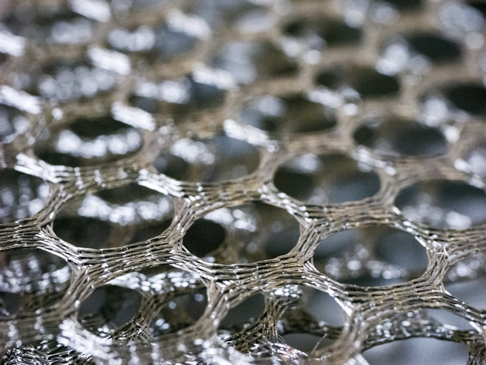 a close up view of a metal mesh