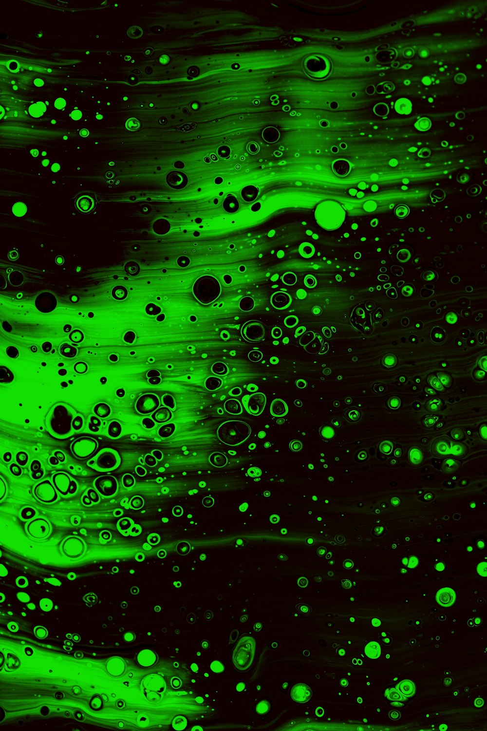 a black and green background with lots of bubbles