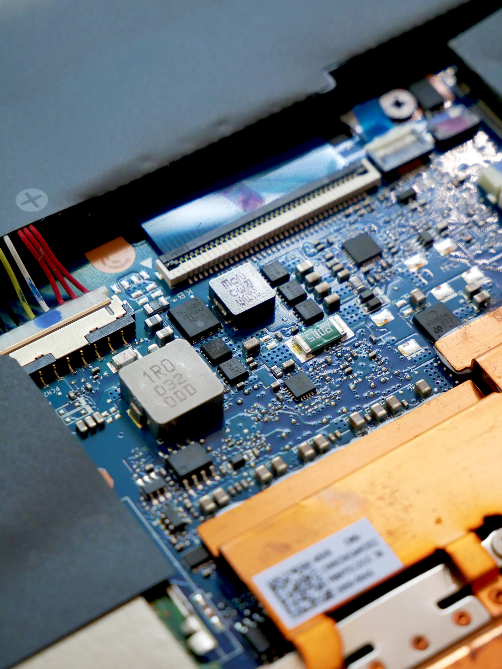 Electronic components on a computer motherboard