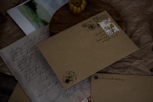 Glasses and old letters with tea