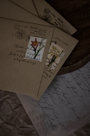 a close up of a piece of paper with flowers on it