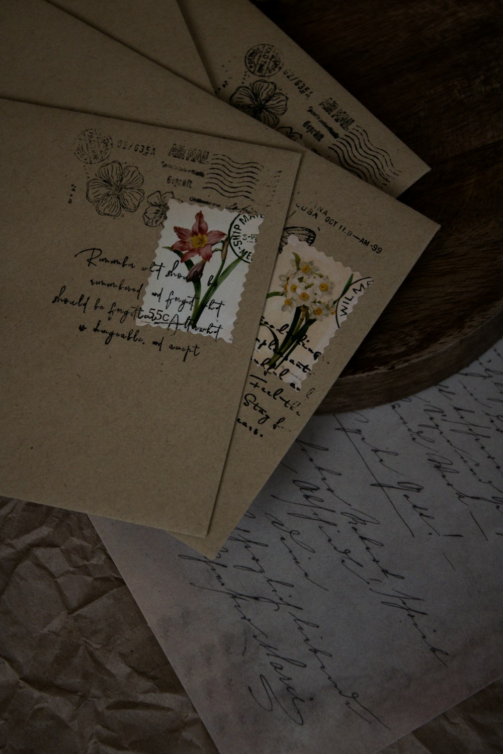 a close up of a piece of paper with flowers on it