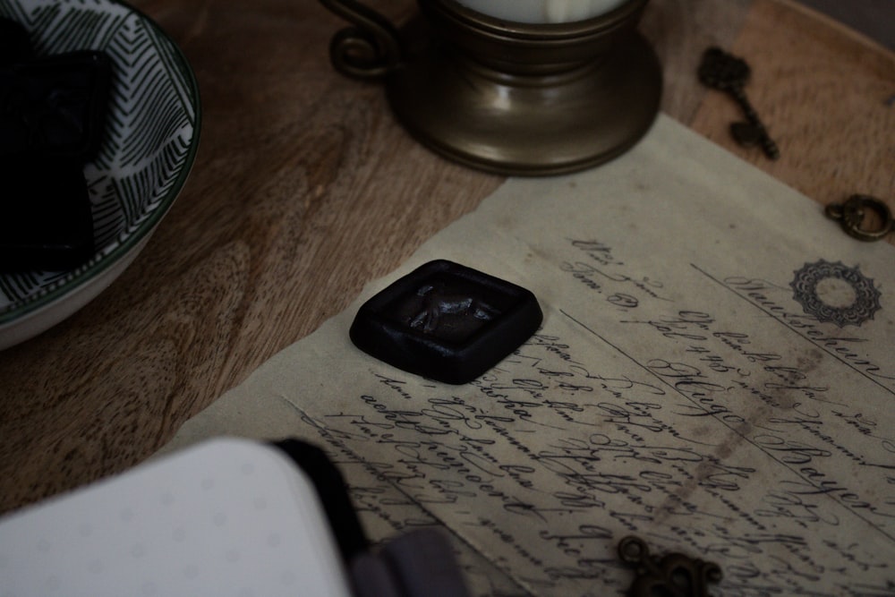 a close up of a piece of paper on a table