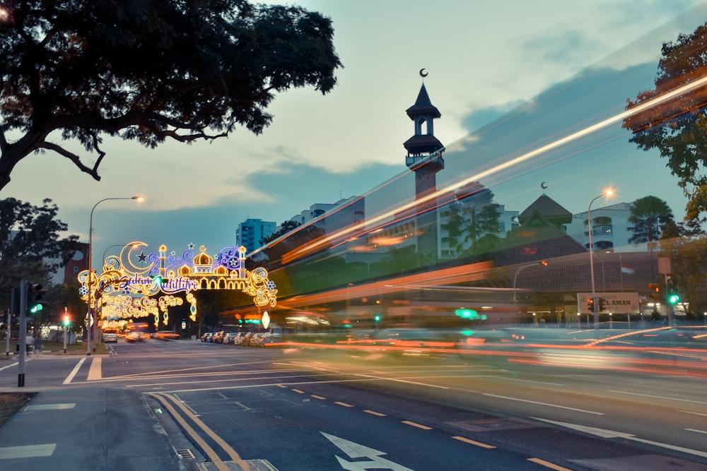 a blurry photo of a city street at night