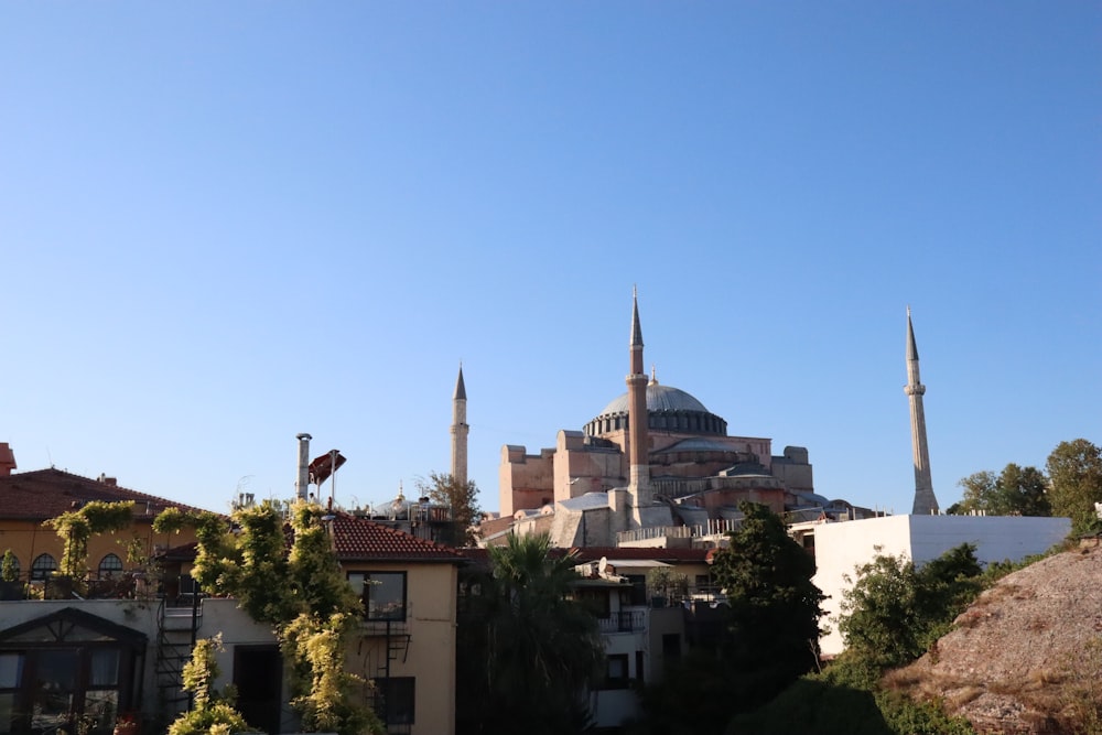 a view of a large building with many spires