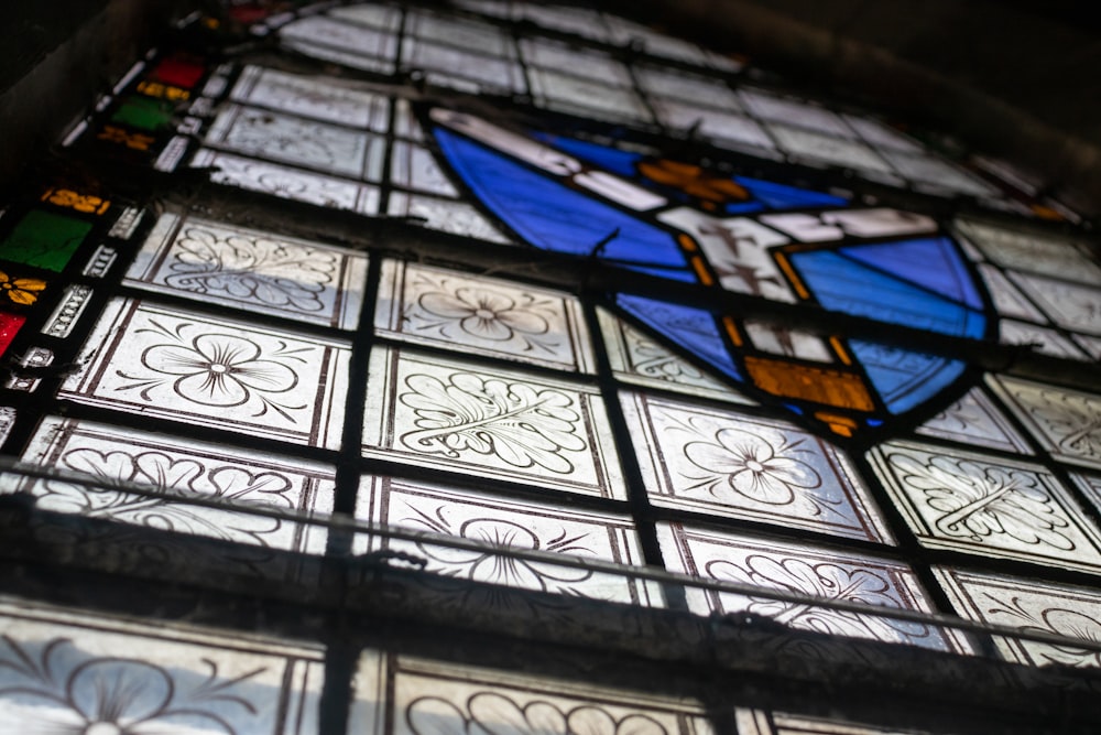 a close up of a stained glass window