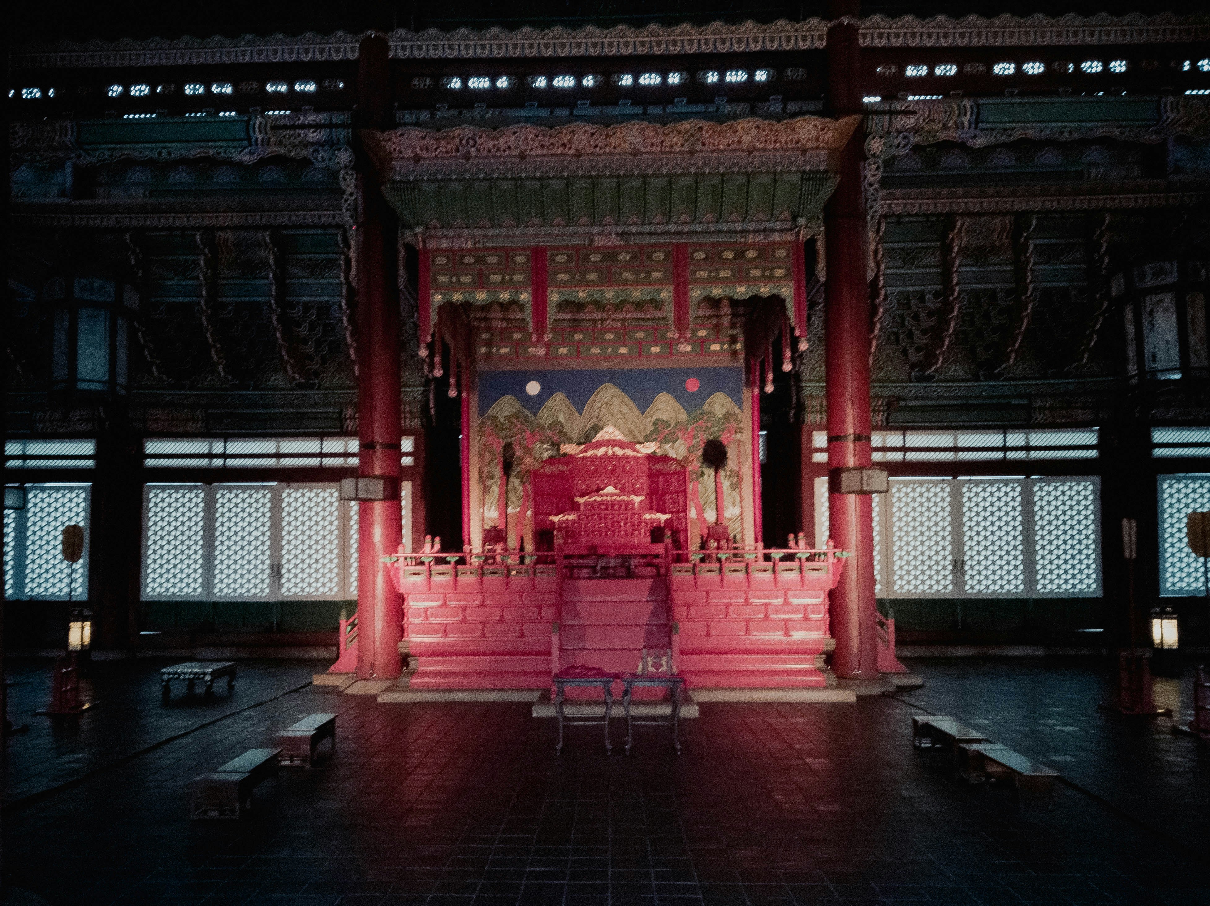 a stage set up for a performance at night