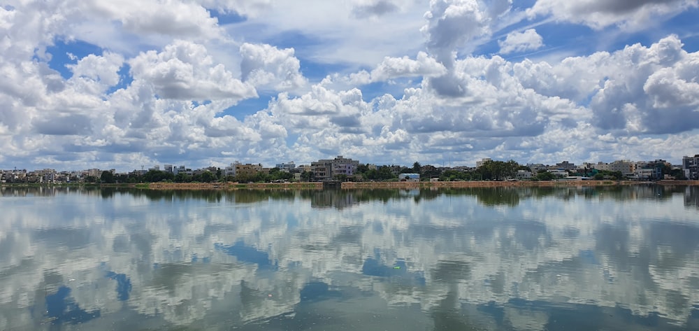 Un grande specchio d'acqua con nuvole nel cielo