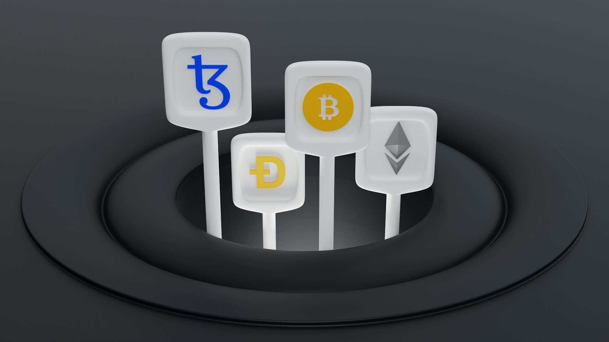 3D illustration of Tezos coin, bitcoin, Ehtereum, and dogecoin. Tezos is a blockchain designed to evolve.
work 👇: 
 Email: shubhamdhage000@gmail.com