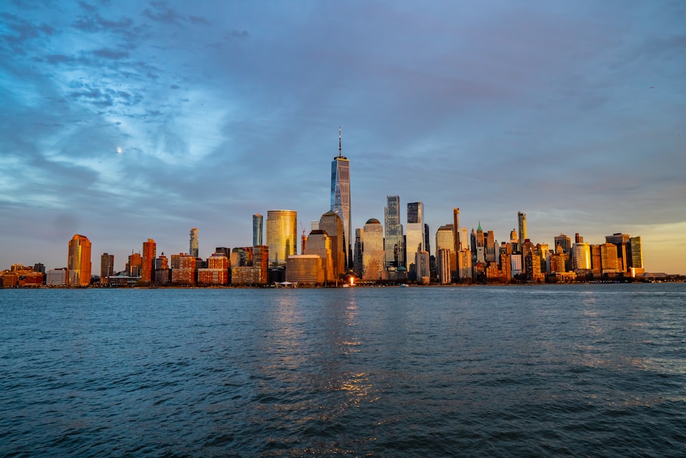 a view of a city skyline from the water