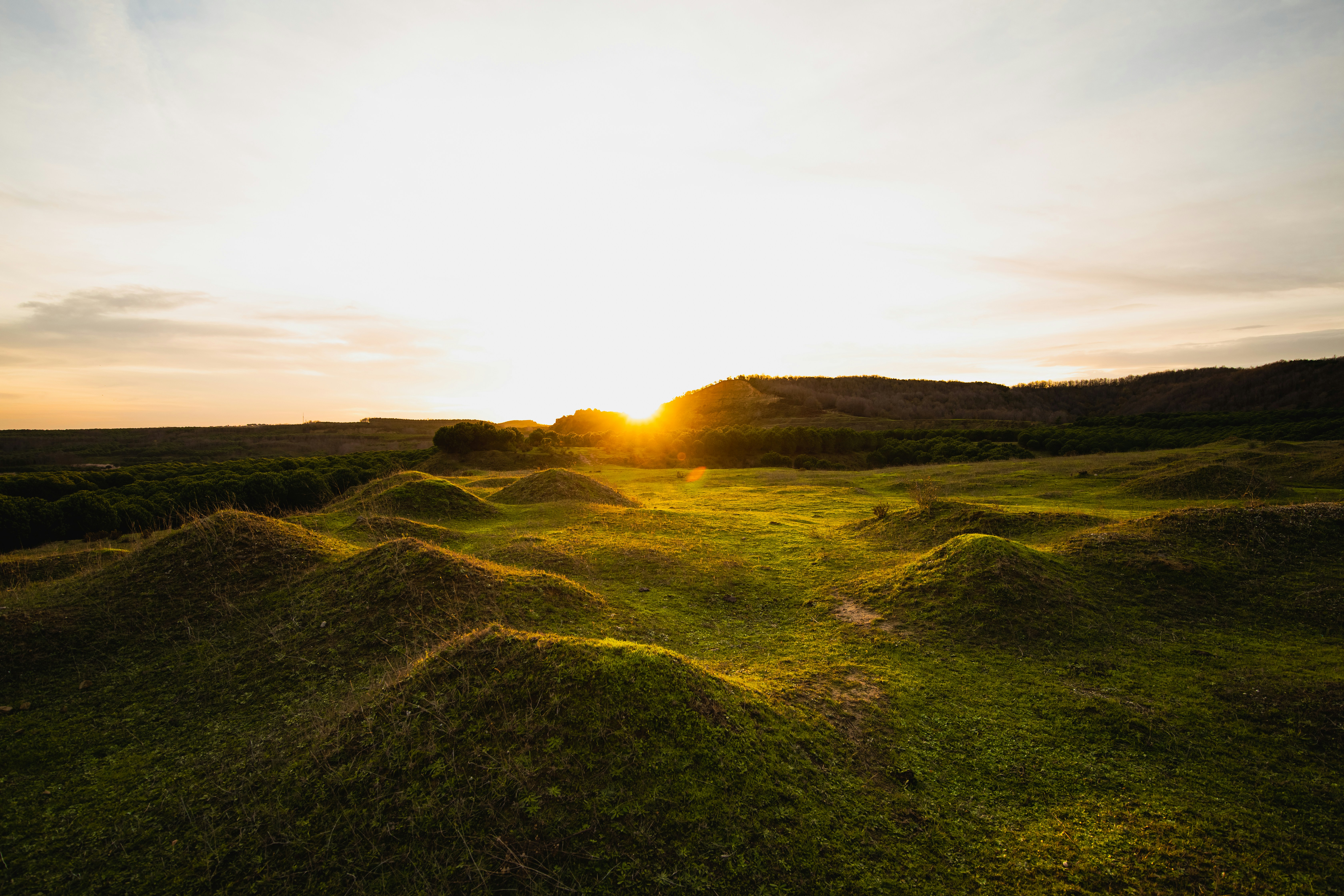 Kernave earthwork mounds sunset