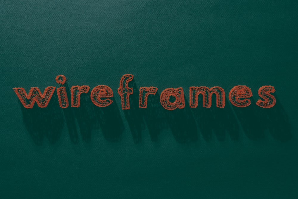 the word wireframes written on a green surface