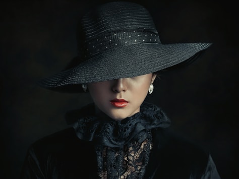 a woman wearing a black hat and scarf