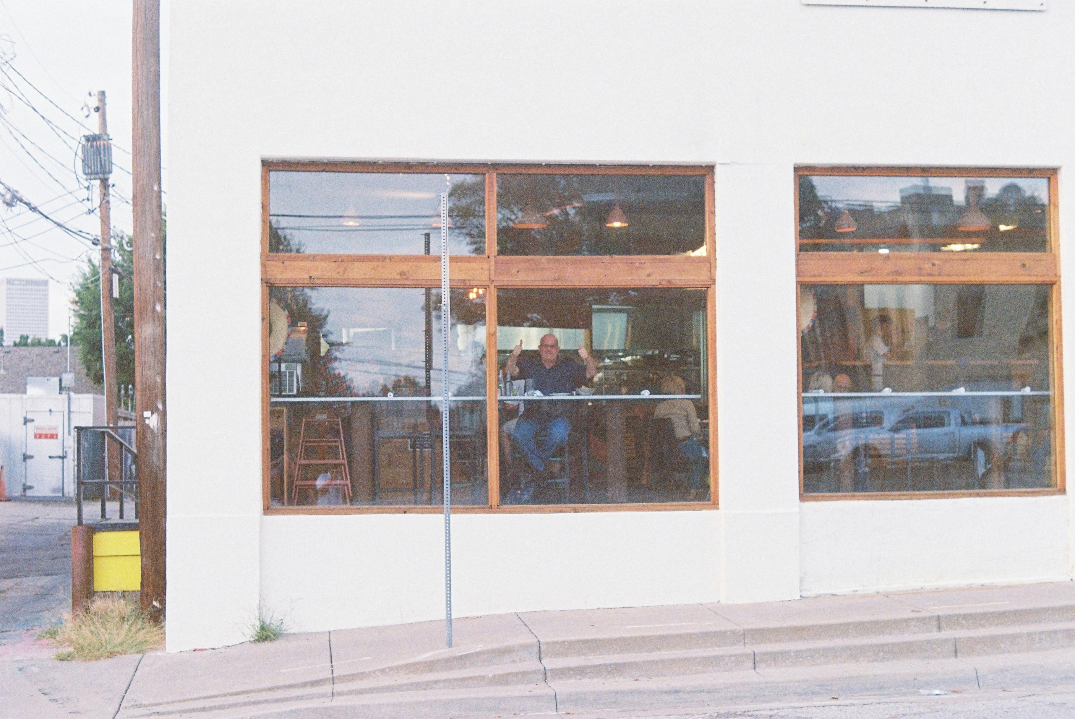 a sign above a store window
