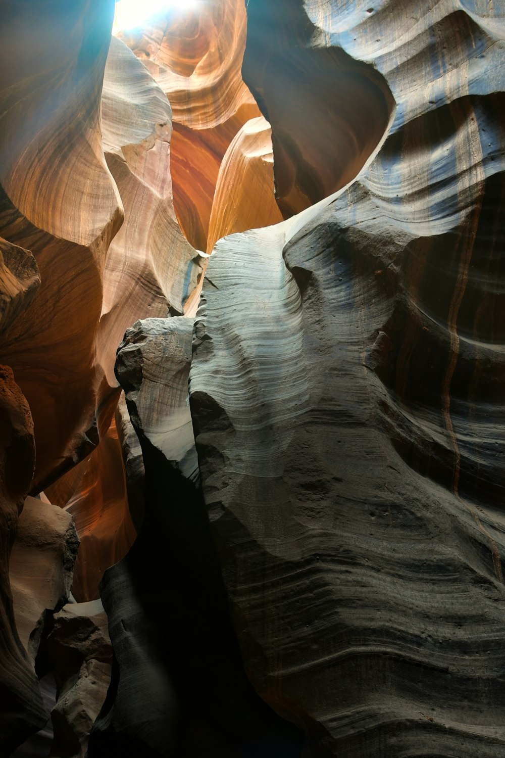 a narrow slot in the side of a canyon