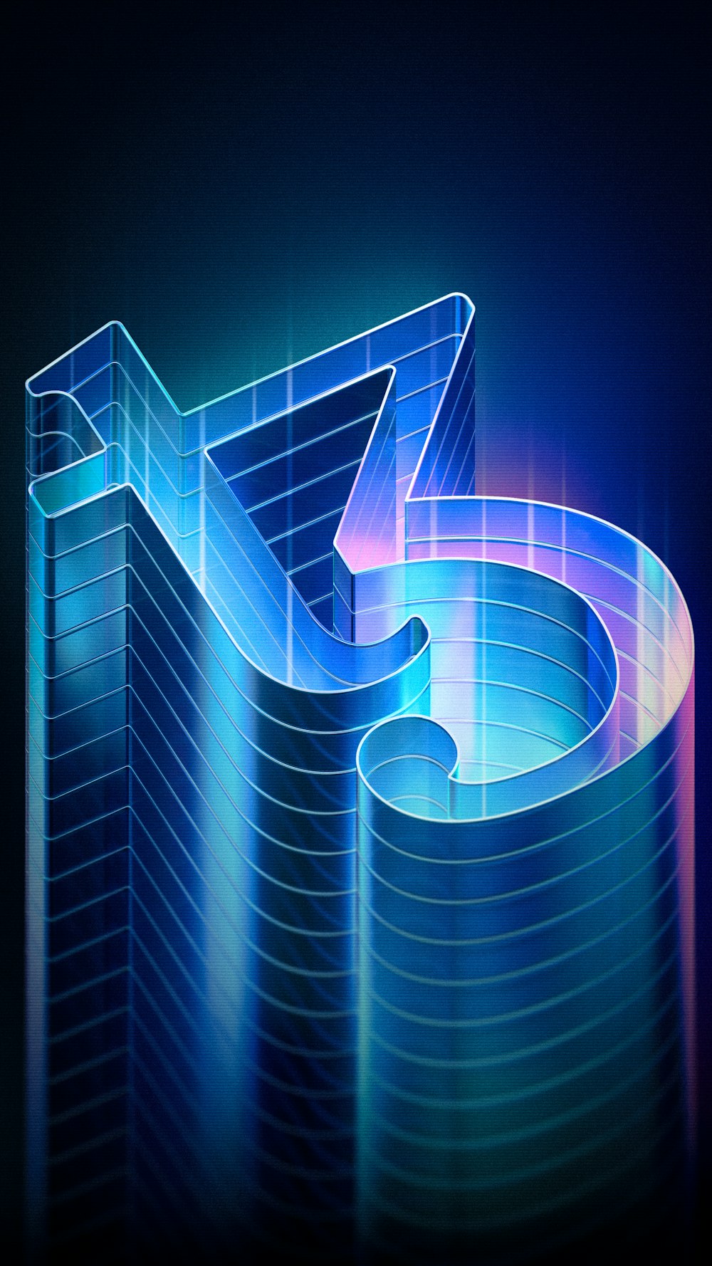 an abstract image of a building with a blue arrow