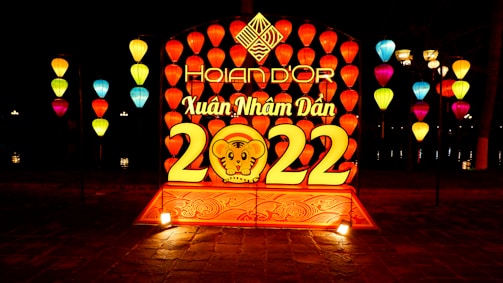 A vibrant Tet celebration with traditional decorations.
