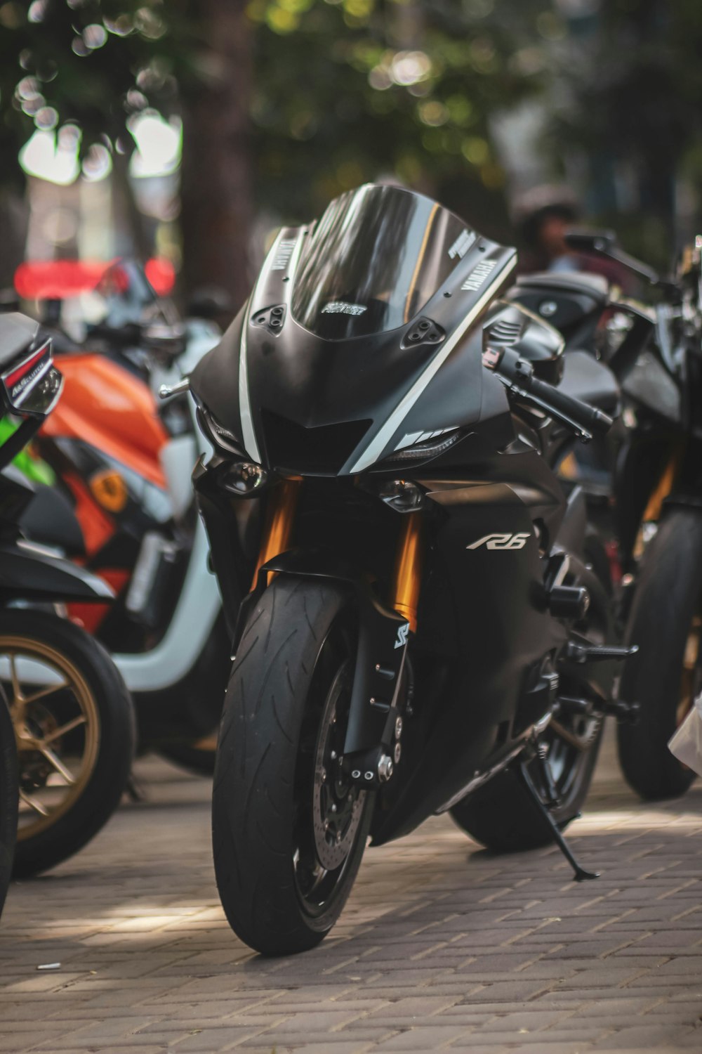 A group of motorcycles parked next to each other photo – Free
