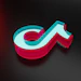 a red, white and blue letter on a black background
