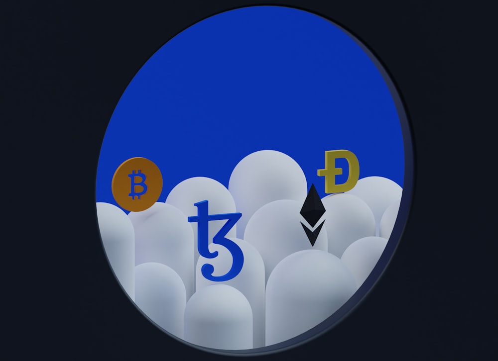 a clock with a blue background and a bitcoin in the middle of it