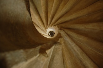 A spiral staircase photographed from above, resembling a Fibonacci sequence.