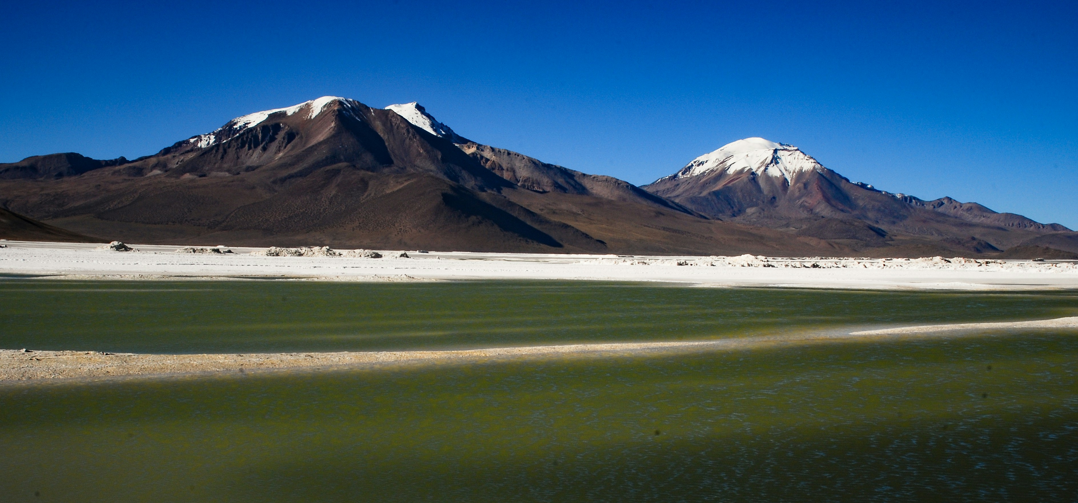 Atacama Desert lagoon and mountains in Chile