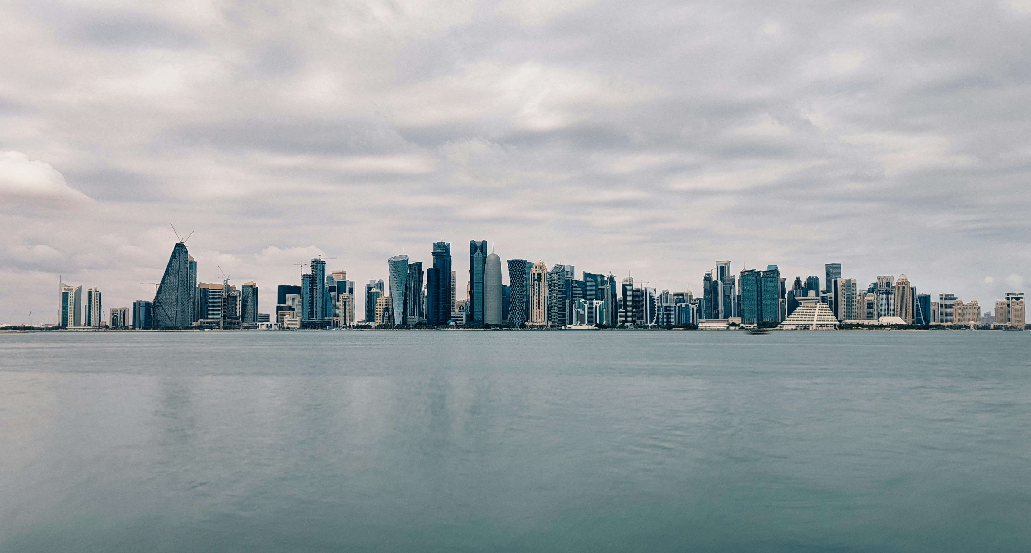 Doha skyline viewed from across the water near MIA Park