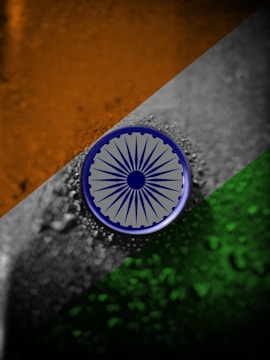 a picture of a indian flag with a blue circle on it