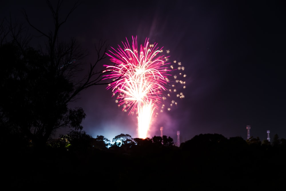 uma exibição de fogos de artifício colorida no céu noturno