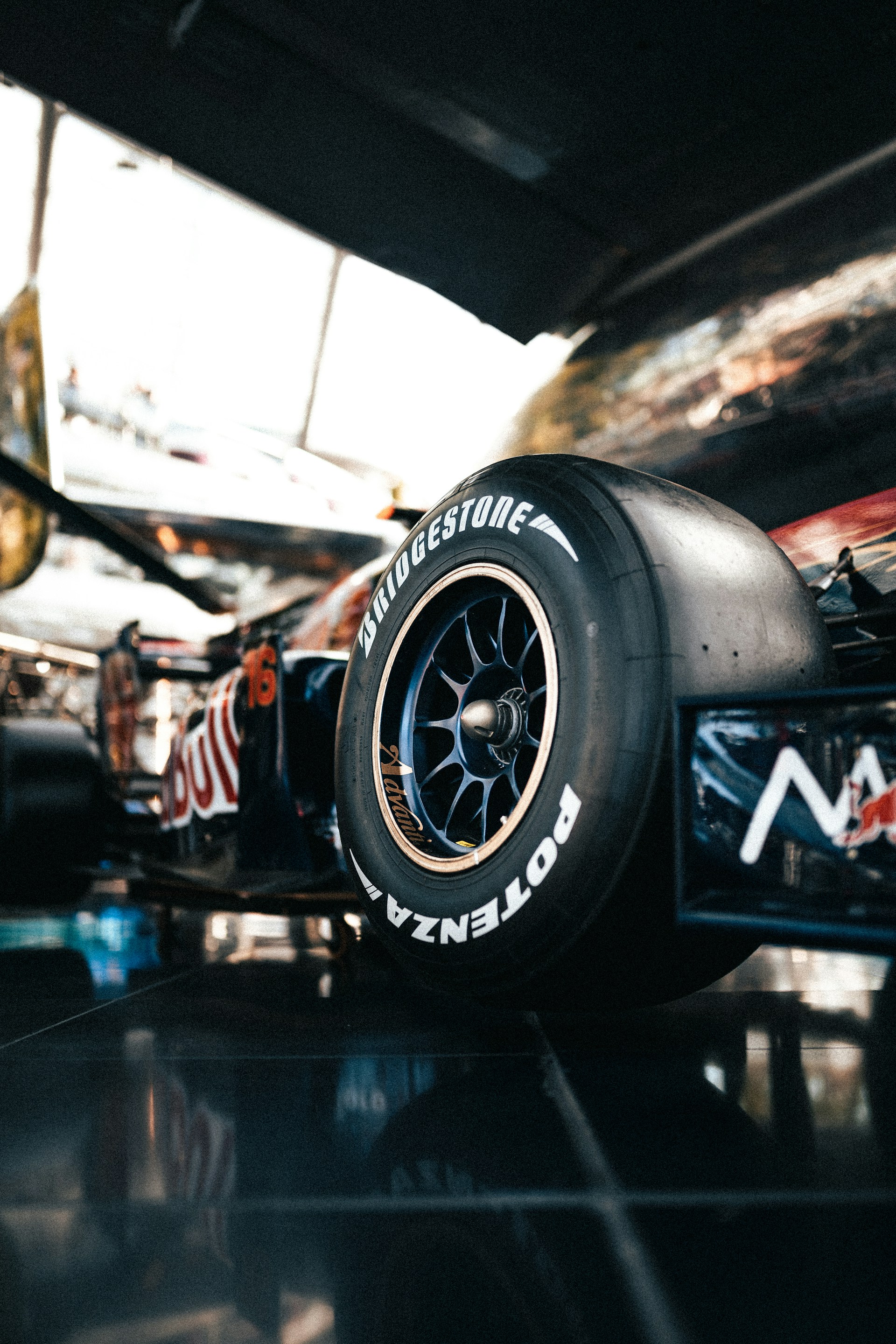 a close up of a racing car on a race track