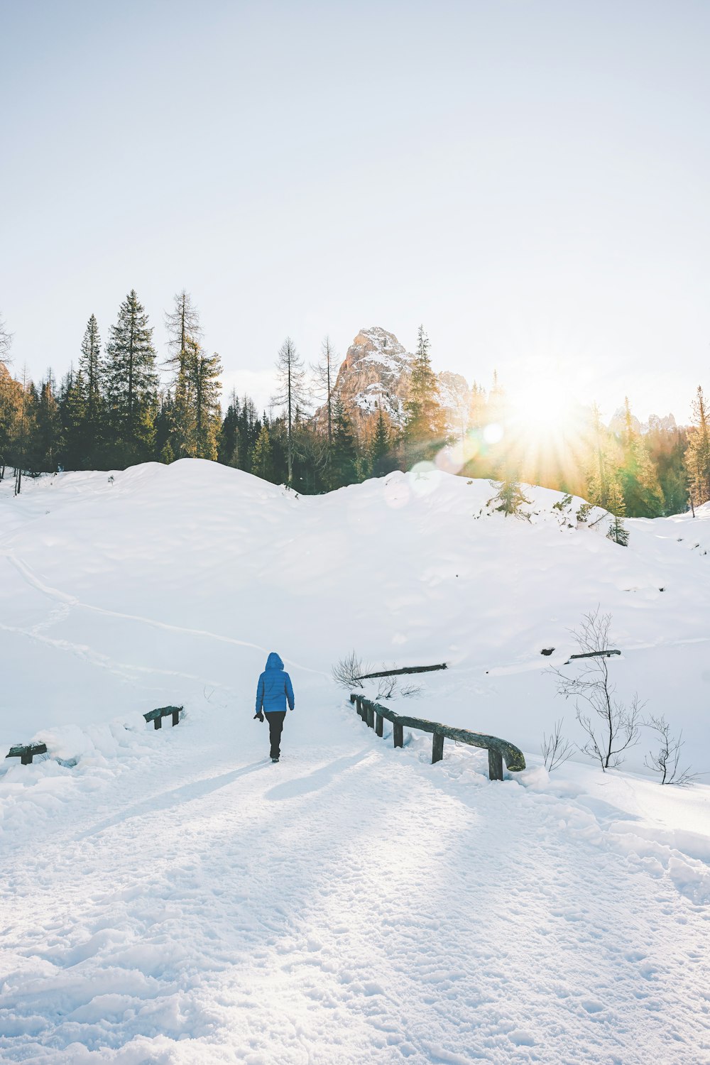 Una persona caminando por un campo cubierto de nieve