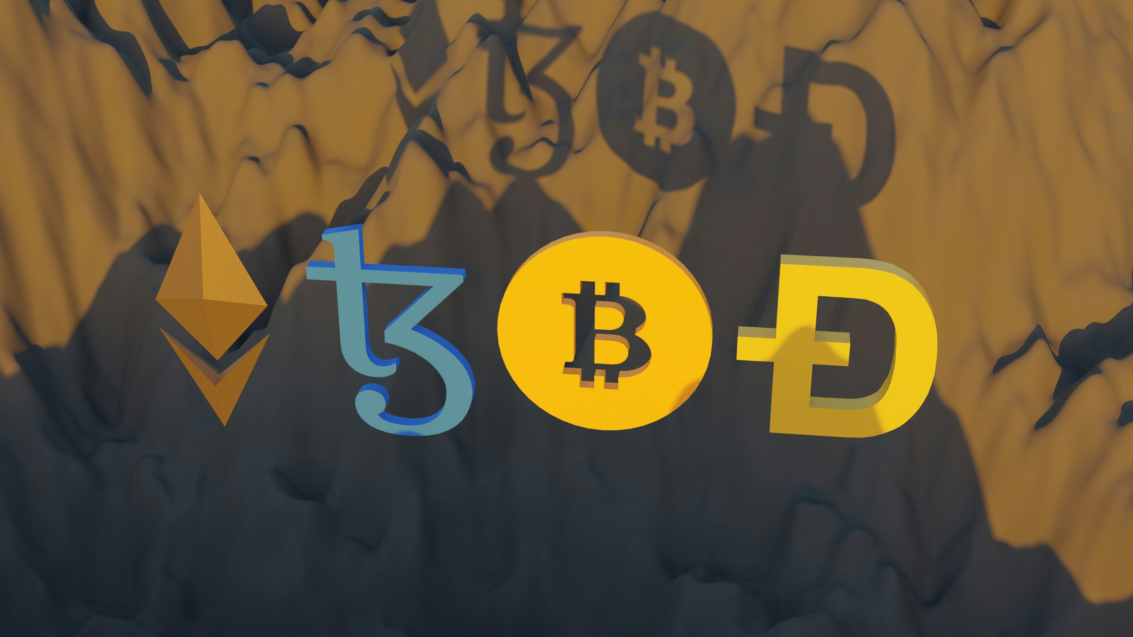 3D illustration of Tezos coin, bitcoin, Ehtereum, and dogecoin. Tezos is a blockchain designed to evolve. work 👇: Email: shubhamdhage000@gmail.com