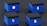 Four blue boxes are arranged in a 2x2 grid on a dark surface. Each box features a distinct cryptocurrency symbol in white: a dog face, Ethereum logo, Tezos logo, and Bitcoin logo.