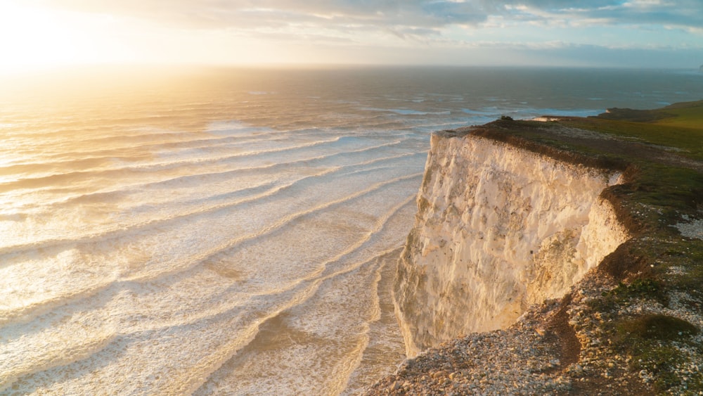 a view of the ocean from a cliff