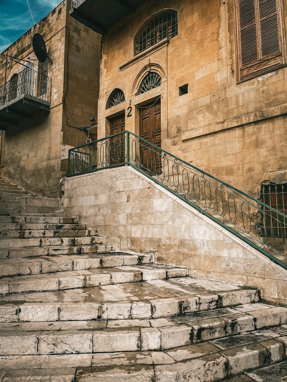 a set of stairs leading up to a building